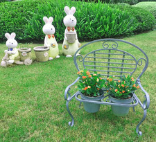 Rustic Green Wrought Iron Bench Planter Garden decoration with 2 Planting pots