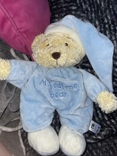 Mothercare My Bedtime Bear Teddy Blue White Plush Soft Toy Comforter Soother 