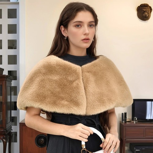 Women faux fur shawl wrap - faux,