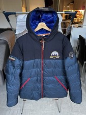 Mens Napapijri Geographic Alay Blue Hooded Puffer Jacket Coat Size XL - In VGC!!