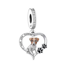 💖 Jack Russell Dog Charm Heart Genuine 925 Sterling Silver Bracelet Paw Prints