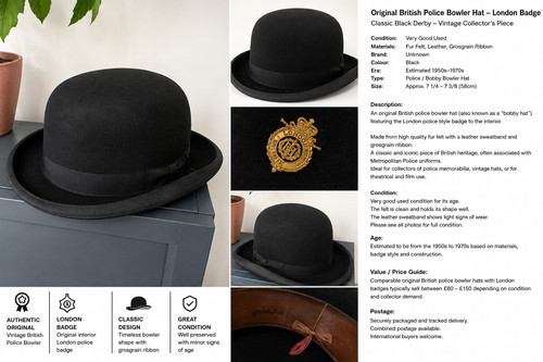 Vintage british police bowler - british,
