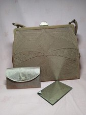 GENUINE CORDE VINTAGE HANDBAG 1930s/1940s Coffee Colour With Coin Purse & mirror