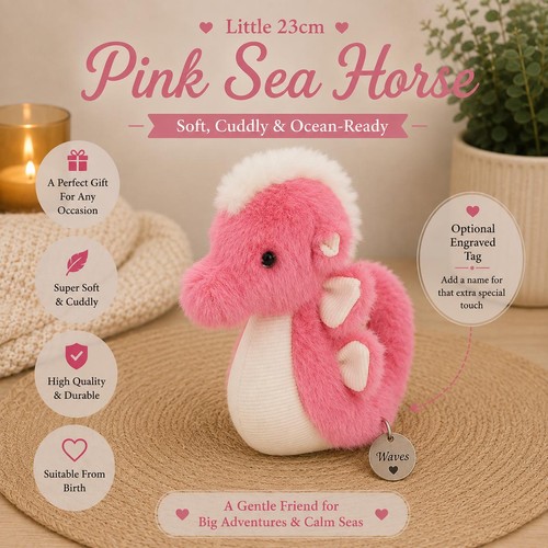 Pink seahorse soft toy - pink,