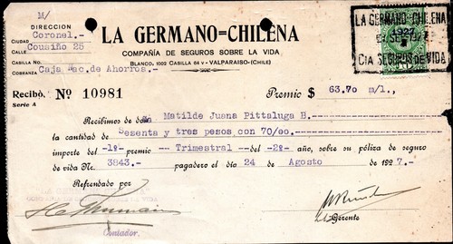 Chile 10c 1927 revenue - chile,