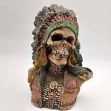 4” Indian / Native American Skull With Headdress Vintage Halloween Goth Ornament