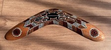 Australian Aboriginal Art Boomerang Wooden Painted Lizard Art Souvenir Gift