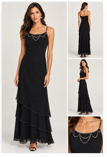 Women black sequin tiered - black,