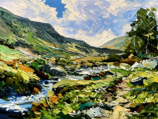 Impressionist landscape stream Valley Ireland oil painting on board