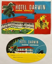 Original Vintage Luggage Labels HOTEL DARWIN - AUSTRALIA - DARWIN - 2pcs
