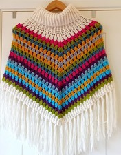 1970s Retro Hand-knitted Poncho S/M Unused