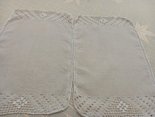 Pair Of Linen Stone  Coloured Beige Serviettes Napkins Crocheted Edges With