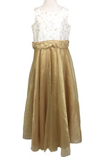 Girl's Flower Girl Dress 12 Years Ivory & Gold BHS Satin Embroidery Belt Used F1