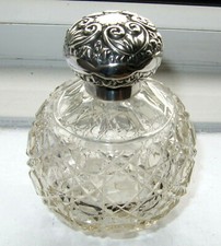c.1906 Vintage Designer Silver Lid Clear Cut Glass Large Perfume/Scent Bottle  