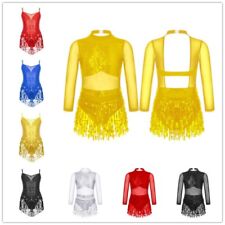 UK Girl‘s Shiny Sequins Mesh Latin Jazz Dance Dress Carnival Performance Costume