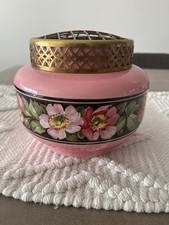 Vintage Falcon Ware Flower Vase With Brass Frog Lid