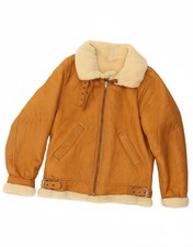 VINTAGE Womens Shearling Jacket IT 48 XL Brown Suede DO20