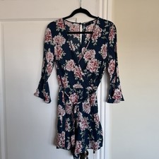 Topshop Blue & Pink Floral Playsuit Size UK 10