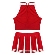 UK Women's Cheerleader Cosplay Outfits Crop Top Skirt Cheerleading Costume Rave