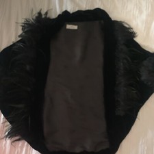 lulu guinness bolero Shrug jacket black velvet with feathers  Trim couture M