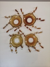 4 Bobeches Amber Coloured Glass Prisms Chandelier Spares Candlestick Wax Catcher