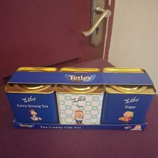 Tetley Tea Caddy Gift Set Metal Tins With (Out Of Date) Tea/Sugar Included- (14)