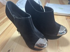Koi Couture Ultra High Platform Boots Black With Silver Toe Cap. Size 6