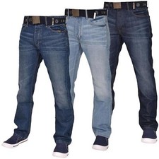 Mens Bootcut Denim Jeans Regular Fit Trousers Bottoms Smith and Jones Faded Pant