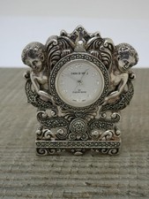 Stunning Sterling Silver Antique Design Cherub Miniature Quartz Mantel Clock