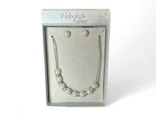 Ribbon & Asher Pearl Necklace and Earring Set in Gift Box BNIB