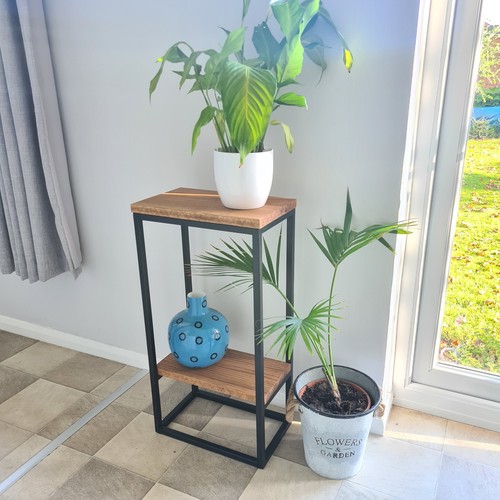 Oak and steel side table - and, |