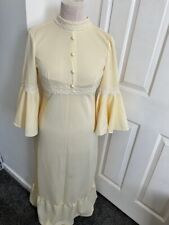 vintage 70s Dress Yellow Size 10 12 Handmade Lace Unique Boho Hippie Festival  