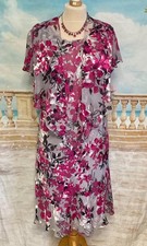 Silk Dress 18 20 Pink Grey Devore Mix Faux Shrug Evening Summer Wedding Occasion