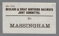 MIDLAND & GREAT NORTHERN RAILWAYS JT COMM. LUGGAGE LABEL- MASSINGHAM (18-V19)