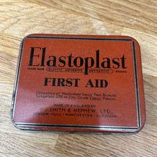 Vintage  Elastoplast Tin, 3" x 2", First Aid, Smith and Nephew with plasters VGC