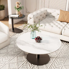 Nesting Round Coffee Table Set of 2 End Tables New Slate Tempered Glass Tabletop