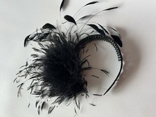Fascinator Black Floaty Feathered Occasion Wedding Prom Velvet Wide Headband