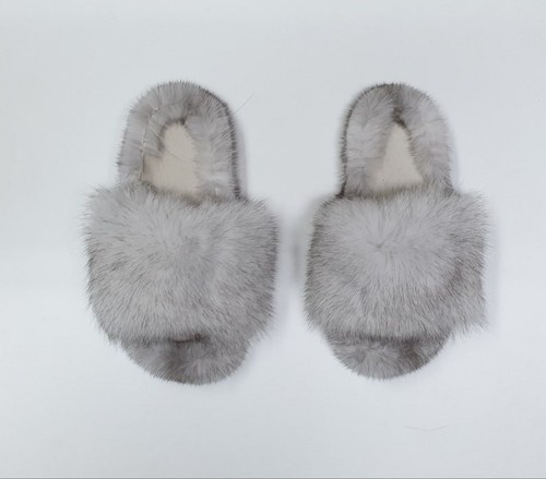 Real fur slippers fox mink - fox,
