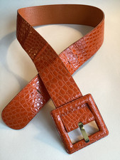 Vintage Gautier Geneve Patent Orange Leather Wide Hip Belt Square Buckle 32-37”