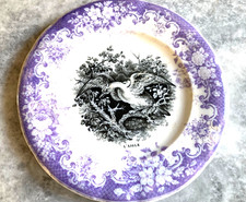 Rare Antique French Porcelaine Lilac/Purple Illustrated Side Plate Eagle/Bird