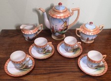 Vintage Japanese Eggshell Porcelain Tea Set Windmill Boat Scene See Description 