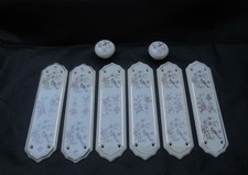6 vintage ceramic door finger plates 2 knobs Oriental bird flora Heatherley 2nds