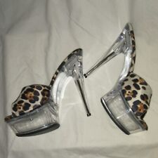 DeeCees 6" Platform Mules In Snow Leopard Print Clear Heels UK Size 6 BNIB