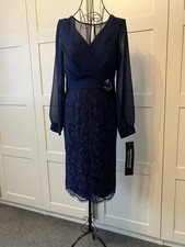 BNWT Navy Blue Lace Chiffon Lined Dress Wedding Cruise Size 10 but also fits 12