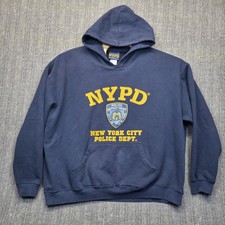 VTG NYPD Hoodie Sweatshirt Mens 2XL Blue New York City Police Dept Y2K Faded 90s
