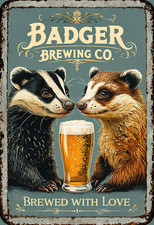 Badger Brewing Co Metal Sign, Badger Beer Plaque, Bar Sign