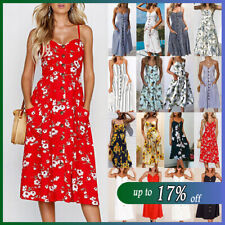 BOHO Womens Strappy Sun Dresses Summer Beach Midi Dress Plus Size 6-20 Holiday