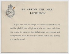 S.S. REINA DEL MAR pre.1964 Luncheon Invite Pacific Steam Navigation Company