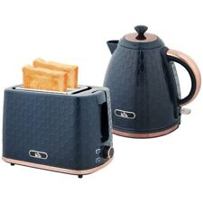 Kettle and Toaster Set Midnight Blue Rose Gold w/ Honeycomb Pattern 1.7L 2-Slice