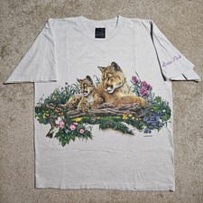 Vintage 1994 Habitat Double Sided Lion T-Shirt Mens L Single Nature Floral 90s